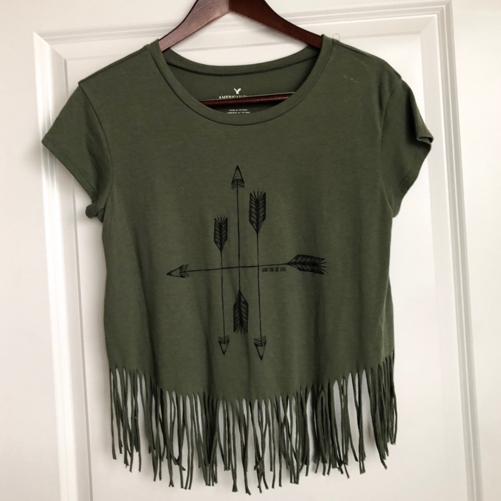 American Eagle Short Sleeve Fringe Tee
